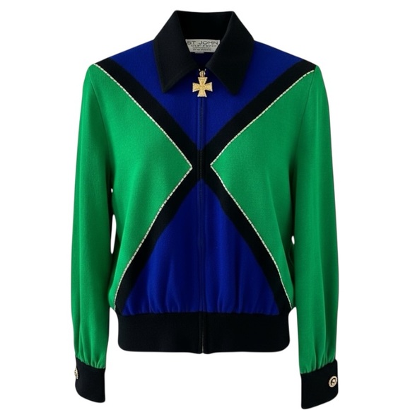 St. John Front Zip Embellished Maltese Cross Long Sleeve Knit Jacket Size 2 - Picture 10 of 10
